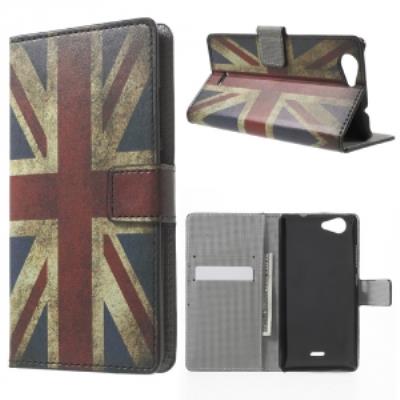 Etui type portefeuille noir Wiko Pulp 4G rabat latéral drapeau Anglais