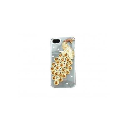 Coque pour Iphone 5 bleue cristal paon strass marrons + film protection écran offert
