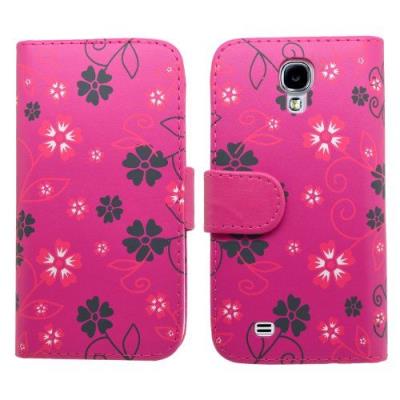 Samrick Étui Portefeuille En Cuir Pour Samsung I9500 Galaxy S4/I9505 Galaxy S4 Et Galaxy S4 Édition Google Play Avec Porte-Cartes, Film De Protection Écran, Chiffon De Nettoyage En Microfibre Et Stylet Rose Pour Écran Tactile Motif Floral
