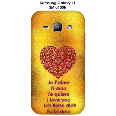 Coque Samsung Galaxy J1 - SM-J100H Fond or cœur rouge.