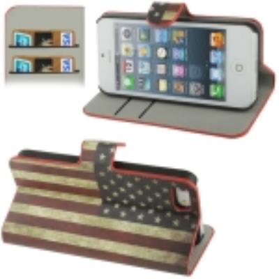 Iphone 5 / 5S : Coque Housse en Cuir (PU)  Drapeau Américain USA