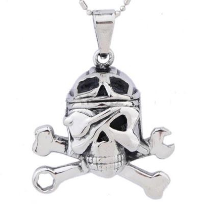 pendentif inox tete de mort biker aviateur et clé outils