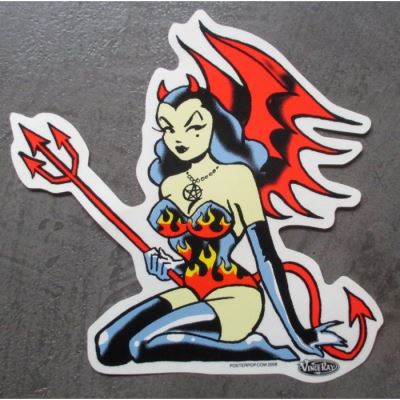 sticker diablesse fourche roibe flammes autocollant kustom