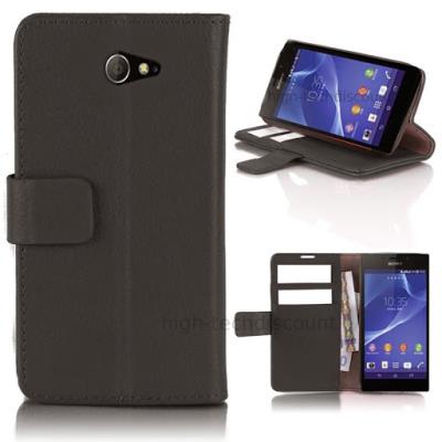 Housse etui coque pochette portefeuille PU cuir pour Sony Xperia M2 + film ecran - NOIR
