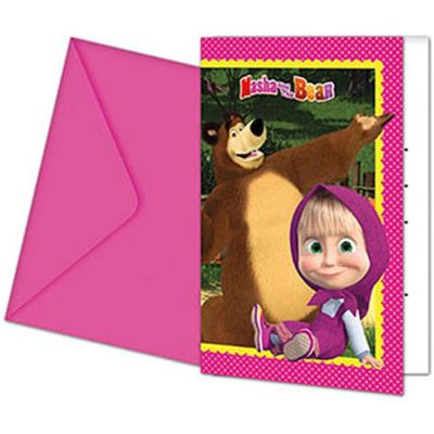 Procos - 86562 - Lot de 6 cartons d'invitation avec enveloppe Macha et l'ours (français Non Garanti) - Rose