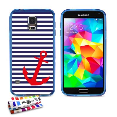 Coque souple Ultra Fine Bleue ORIGINALE de MUZZANO au motif Marinière Bleue et Ancre pour SAMSUNG GALAXY S5