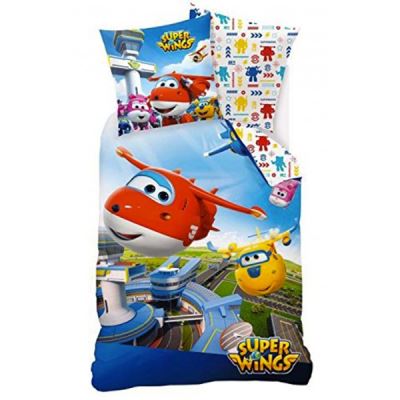 Super Wings Blue Sky - Parure de Lit Enfant - Housse de Couette Coton