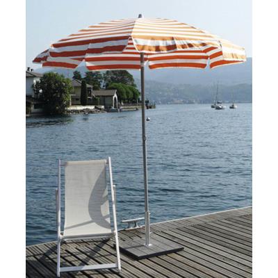 Parasol rond centré coloris Rayé Blanc/Orange - Dim : H 215 x D 200/8 baleines - PEGANE -