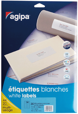 AGIPA  - Etiquette Adresse Coin Rond 99,1x38,1 - Pochette De 20f