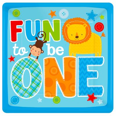 8 Assiettes carrées : Fun To Be One Amscan