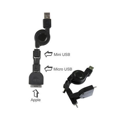 Cable Rétractable USB Data et Chargeur 3 en 1 iPhone Micro USB Mini USB