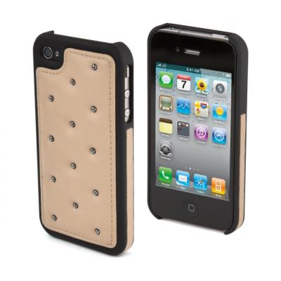 Coque capitonnage beige Muvit et protege ecran pour iPhone 4 et 4S