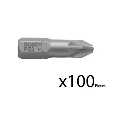 Lot De 100 Embouts De Vissage Extra-Dure Pozidriv Pz2 à Queue 6 Pans Mâle 1/4' Longueur 25 Mm Bosch 2607001561