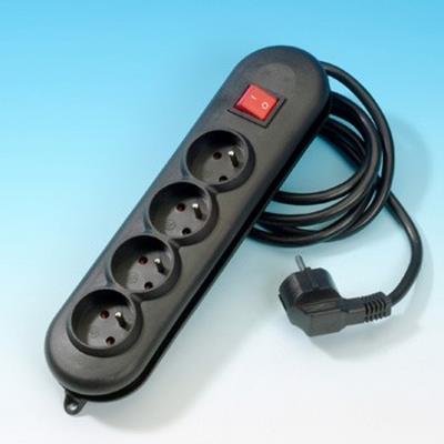 Profile-bloc multiprise, 4 socles, 1,5m, interrupteur, noir ,