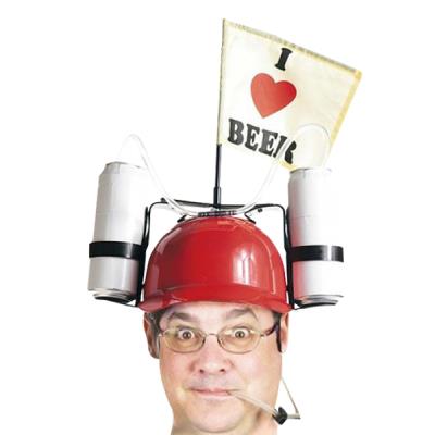 Casque à boire et petit drapeau I Love Beer rouge