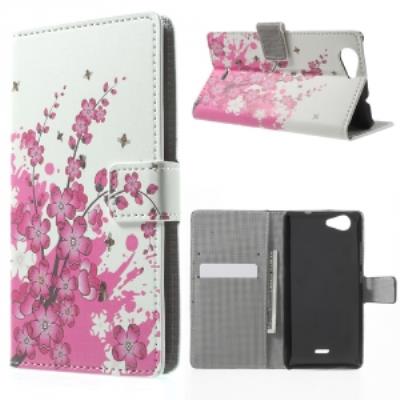 Etui type portefeuille noir Wiko Pulp 4G rabat latéral fleurs roses