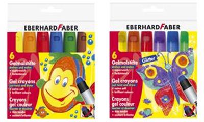 EBERHARD FABER - crayon gel, étui de 6 en carton tendre, couleures brillantes contenu: 6 pièces, trié dans les couleurs: jaune, orange, rouge, violet, bleu, vert