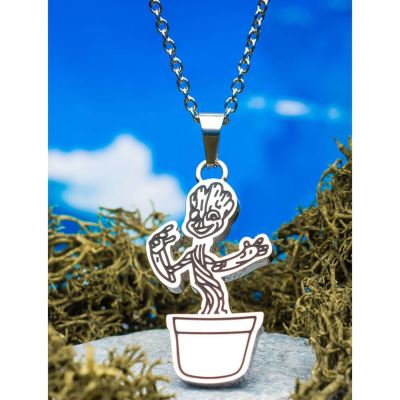 Gardiens de l'acier inoxydable Galaxy Groot avec pendentif de pot de plante