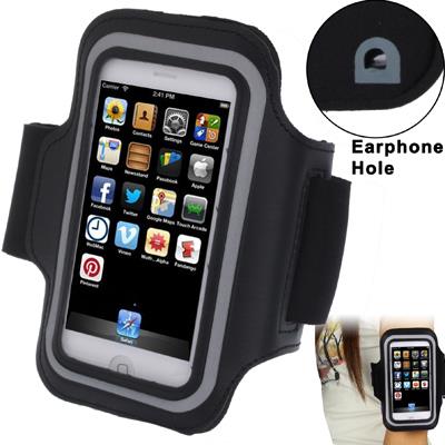 TechExpert - Brassard sport tour de bras pour iphone 5 et 5S avec trous pour écouteurs noir