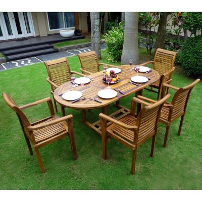 Salon en teck de jardin pour 6 personnes - table 180 cm et fauteuils