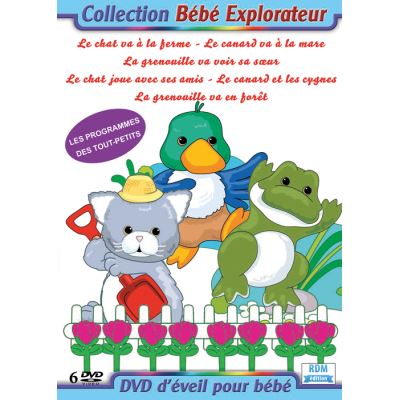 Collection bébé explorateur : Le chat va à la ferme - Le canard va à la mare - La grenouille va voir sa sœur - Le chat joue avec ses amis - La grenouille va en forêt - Le canard et les cygnes - coffret 6 DVD