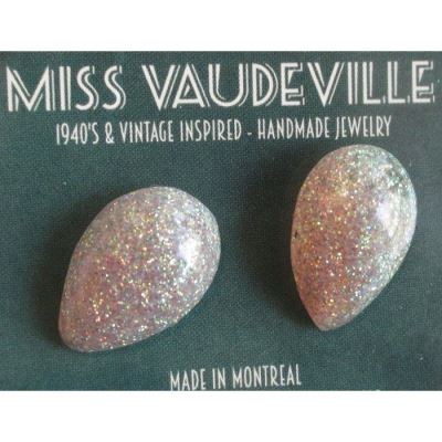 paire boucles d'oreilles goutte grise vert or pin up retro