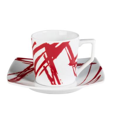 Table Passion - Tasse - Sous/Tasse Cafe 12 Cl Porcelaine Decor Expression Rouge ( Lot De 6 )