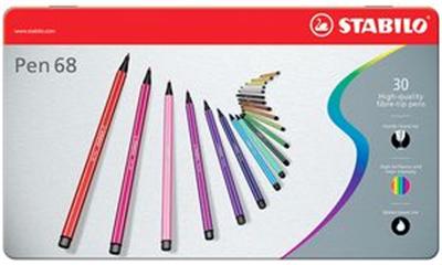 STABILO - Stylos feutres Pen 68, étui métallisé de 10 pièces largeur de tracé: 1,0 mm, encre inodore à base d'eau, peut rester ouvert 24 heures sans sécher, point