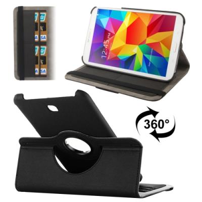Galaxy Tab 4 8.0 T330 : Coque Housse Cuir (PU) Noir  Texture Tissus  Rotation 360°