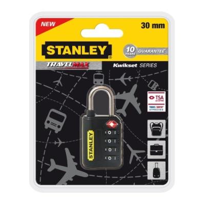 Stanley 81150393401 Cadenas à Combinaison 4 Chiffres avec Indicateur Tsa 30 Mm Noir