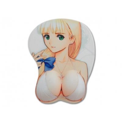 Jeune fille manga blonde et nœud bleu en  tapis de souris relief tapis de souris relief sexy fun insolite informatique
