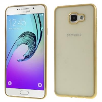 Coque souple pour Galaxy A7-2016 avec contour gold et dos transparent