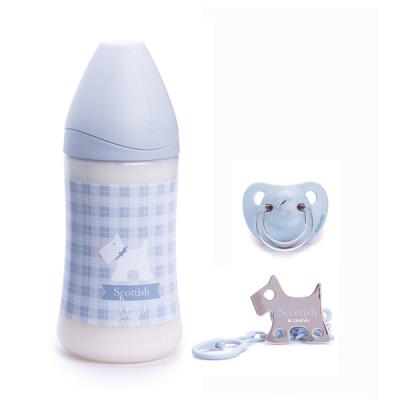 Coffret biberon et sucette scottish bleu