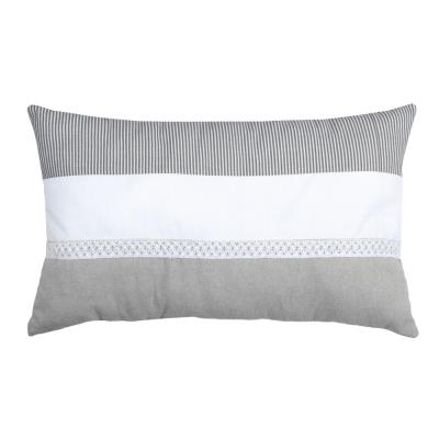Coussin dÃ©houssable 100% coton bande centrale dentelle rayures ANGELE - Gris/bleu - 30x50cm