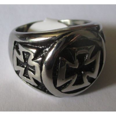 bague 3 croix malte 11us chrome inox chevaliere homme