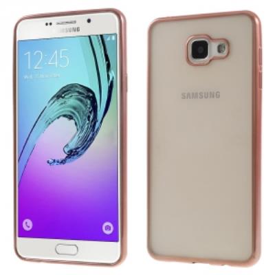 Coque souple pour Galaxy A7-2016 avec contour rose gold dos transparent