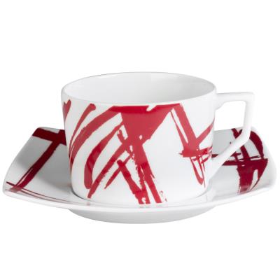 Table Passion - Tasse - Sous/Tasse Dejeuner 34 Cl Porcelaine Decor Expression Rouge ( Lot De 6 )