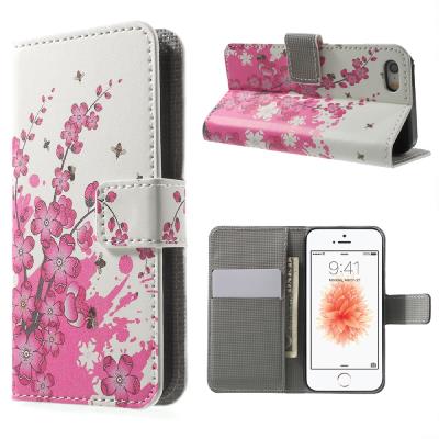 Etui en PU avec stand pour iPhone SE/5s/5 - Plum Blossom