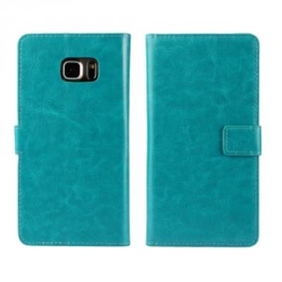 Etui type portefeuille bleu aspect huilé Samsung Galaxy S6-Edge PLUS rabat latéral fonction stand
