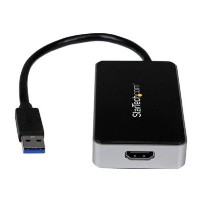 StarTech.com USB 3.0-naar-HDMI externe videokaart Multi Monitor-adapter met 1-poorts USB-hub - 1920x1200 / 1080p externe video-adapter - T5-302 - 16 MB - zwart