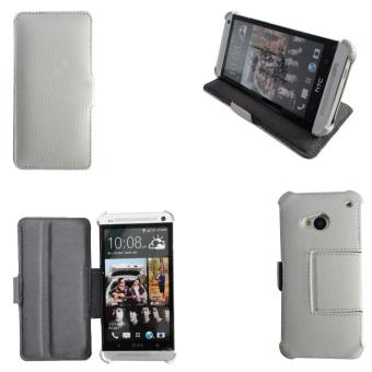 Etui blanc nouvel HTC One (M7) Ultra Slim Cuir Style avec stand - Housse coque de protection blanche HTC one M7 (nouveau smartphone 2013) 32gb noire - accessoires pochette XEPTIO : Exceptional case ! - 1