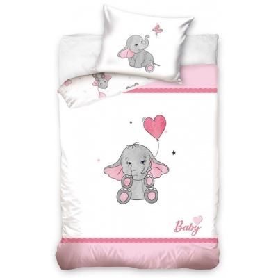 Eléphant Rose - Parure de Lit Bébé - Housse de Couette Coton