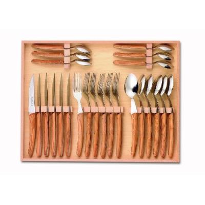 CLAUDE DOZORME 2.90.013.89 COFFRET HÊTRE MÉNAGÈRE 24 PIÈCES THIERS MANCHE BOIS D'OLIVIER