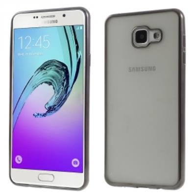Coque souple pour Galaxy A7-2016 avec contour gris foncé dos transparent