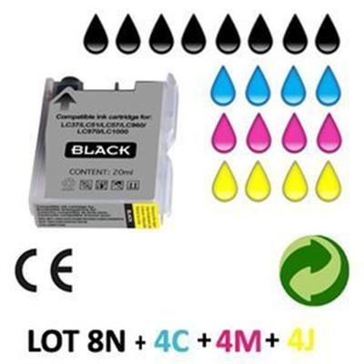 Lot 20 cartouches jet d'encre compatibles BROTHER LC970/LC1000 universal POUR BROTHER DCP 135C : 8 BLACK + 4 CYAN + 4 MAGENTA + 4 YELLOW