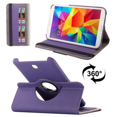 Galaxy Tab 4 8.0 T330 : Coque Housse Cuir (PU) Violet  Texture Tissus  Rotation 360°
