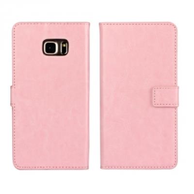 Etui type portefeuille rose aspect huilé Samsung Galaxy S6-Edge PLUS rabat latéral fonction stand