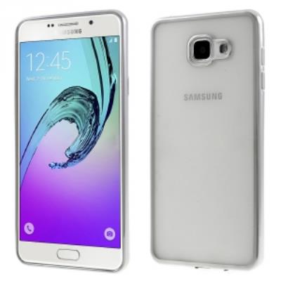Coque souple pour Galaxy A7-2016 avec contour gris silver et dos transparent