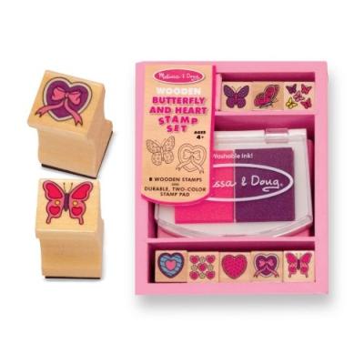 WOODEN BUTTERFLY AND HEART STAMP SET (ENSEMBLE DE TAMPONS ENCREURS EN BOIS)