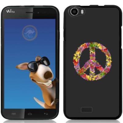 Coque Souple en gel noire pour Wiko Lenny avec impression Motifs Peace and Love fleuri